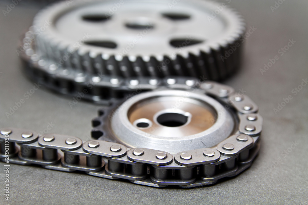 Timing chain and sprockets close-up