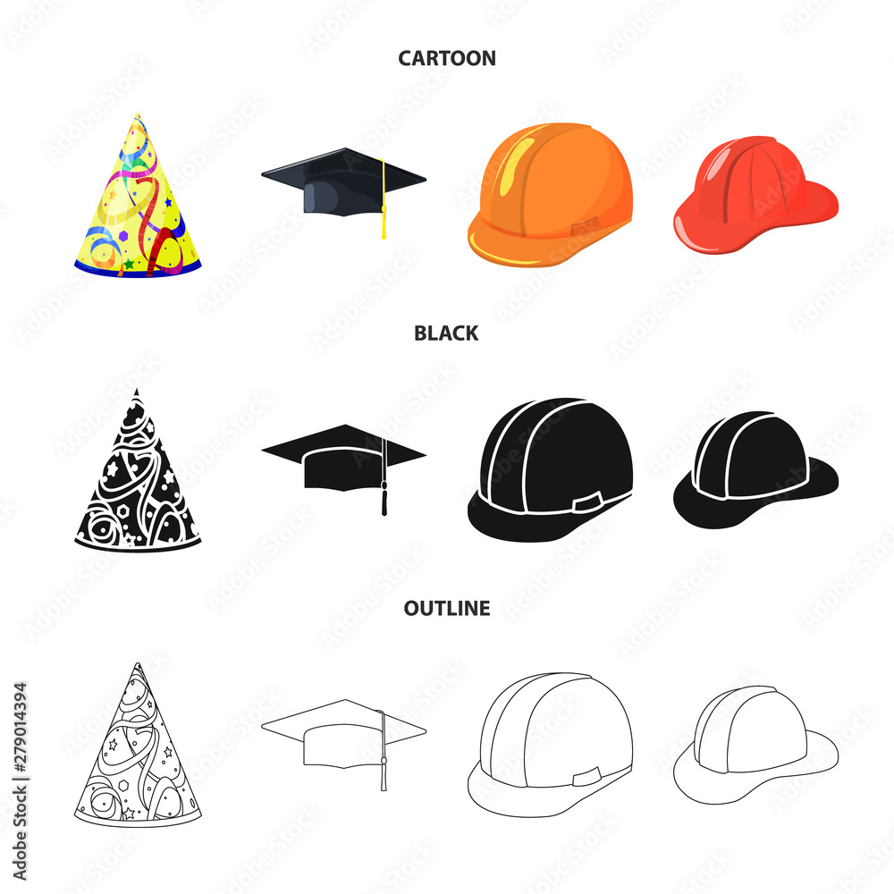 Vector design of clothing and cap sign. Set of clothing and beret stock vector illustration. Vector design of clothing and cap sign. Set of clothing and beret stock vector illustration.