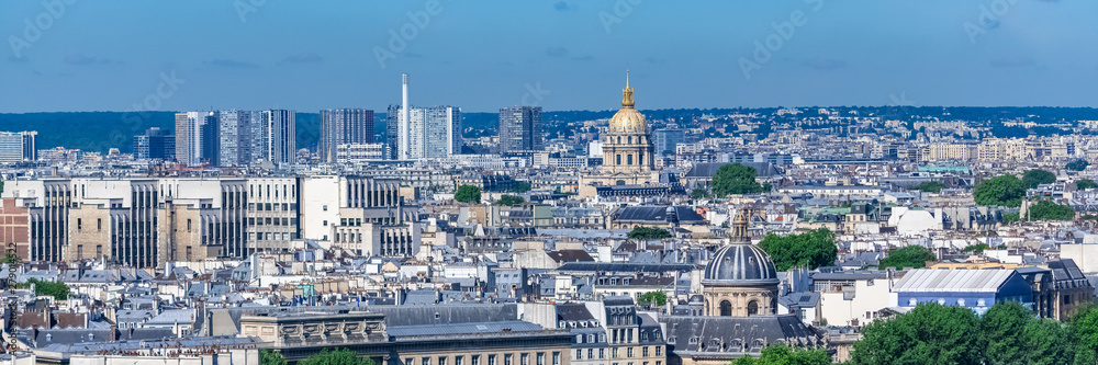 Paris, typical roofs, aerial view with the Invalides dome and the Sainte-Chapelle in background, view from the Saint-Jacques tower 