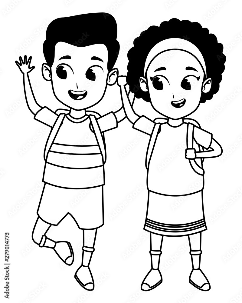 adorable cute children childhood cartoon in black and white adorable cute children childhood cartoon in black and white