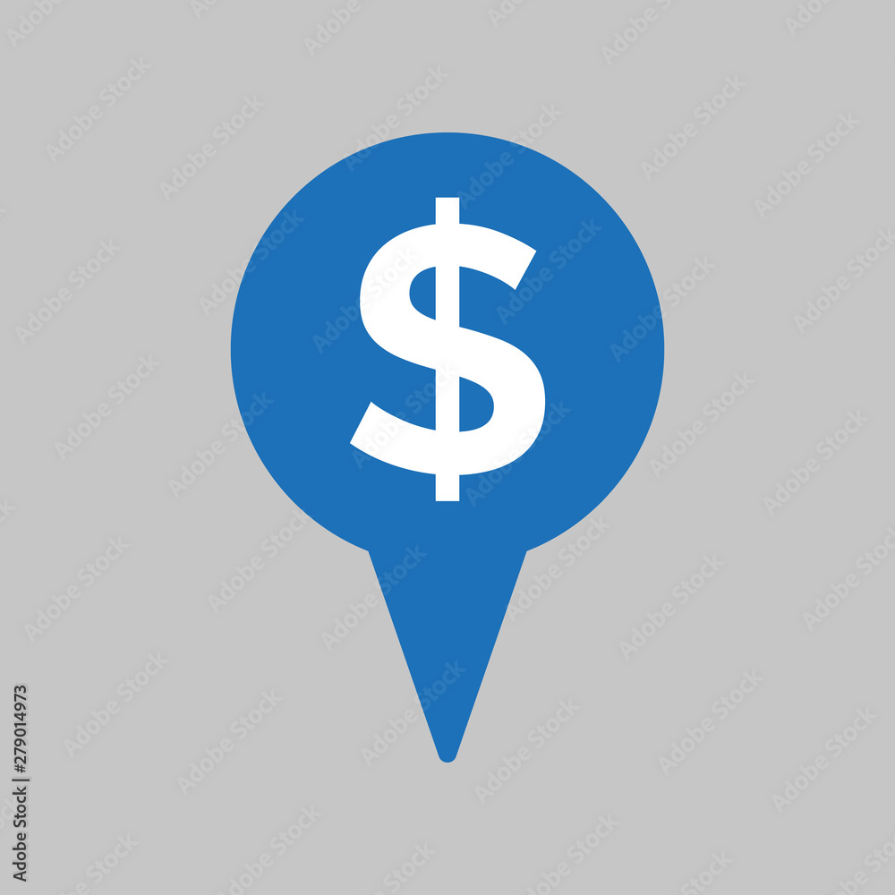 Map marker with money icon on grey background. Map marker with money icon on grey background.