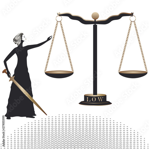 Themis Goddess, scales of justice, sword - isolated on white background - art, vector.