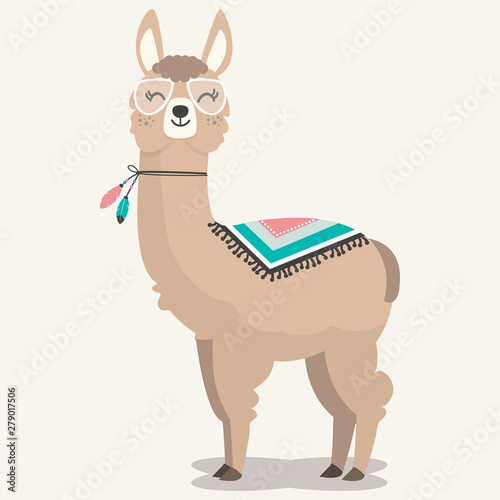Cute llama and alpaca  on brown tone, hand drawn illustrations