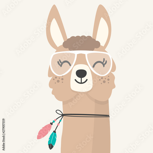 Cute llama and alpaca  on brown tone, hand drawn illustrations