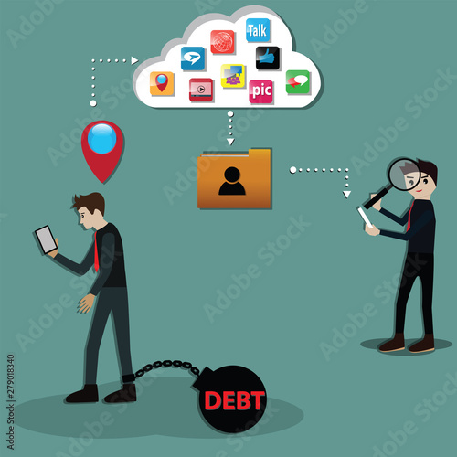 The loaner are checking the lender with his social network activities - vector