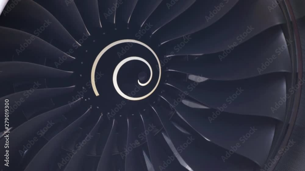 4k shot of rotating jet turbine blades.
