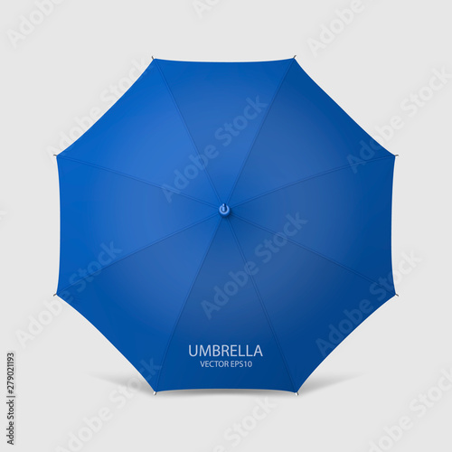 Vector 3d Realistic Render Blue Blank Umbrella Icon Closeup Isolated on White Background. Design Template of Opened Parasol for Mock-up, Branding, Advertise etc. Top View