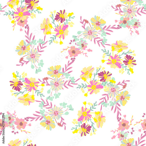 Minimalist flowers design. Seamless leaf pattern. Vector ditsy print illustration.