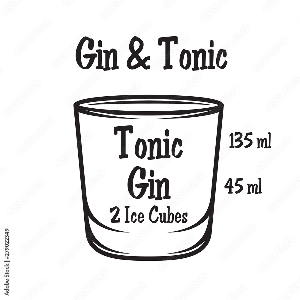 Vector illustration with the scheme of alcoholic cocktail Vector illustration with the scheme of alcoholic cocktail