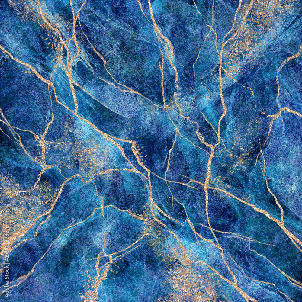 abstract background, blue marble with gold glitter veins, fake stone  texture, painted artificial marbled surface, fashion marbling illustration  Illustration Stock | Adobe Stock