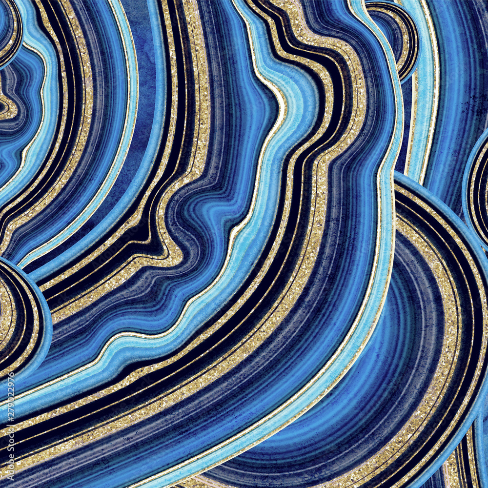 abstract background, fake stone texture, agate with blue and gold veins,  painted artificial marbled surface, fashion marbling illustration Stock  Illustration | Adobe Stock
