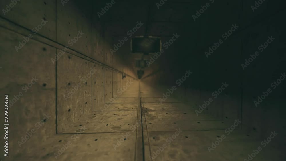 A long corridor with electronic screens leads to danger at the end of the corridor A long corridor with electronic screens leads to danger at the end of the corridor