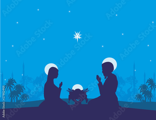 Traditional Christmas Nativity Scene, abstract illustration