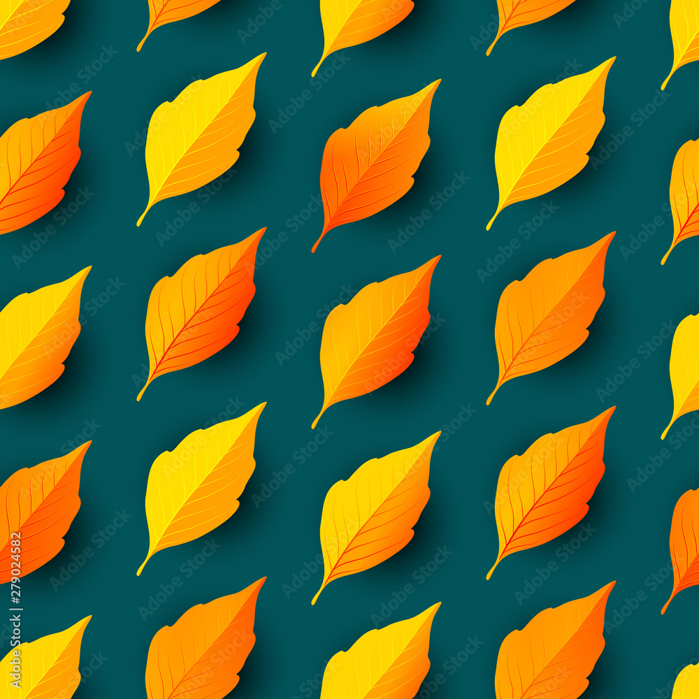 Fototapeta premium Autumn leaves seamless pattern background. Vector illustration