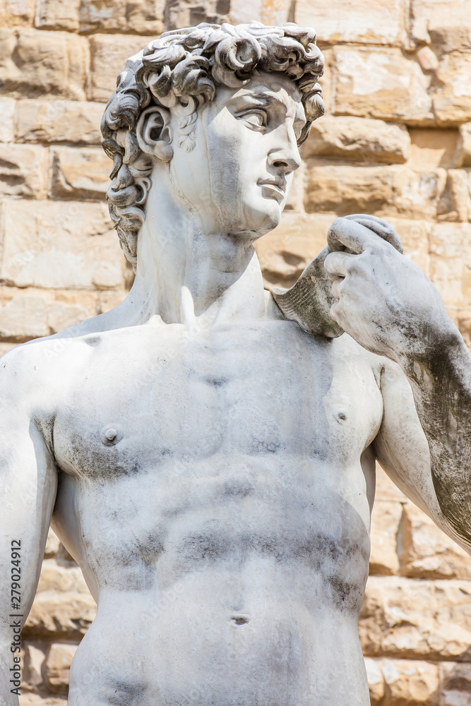 Replica of Statue of David by the Italian artist Michelangelo placed at the Piazza della Signoria in Florence on 1910