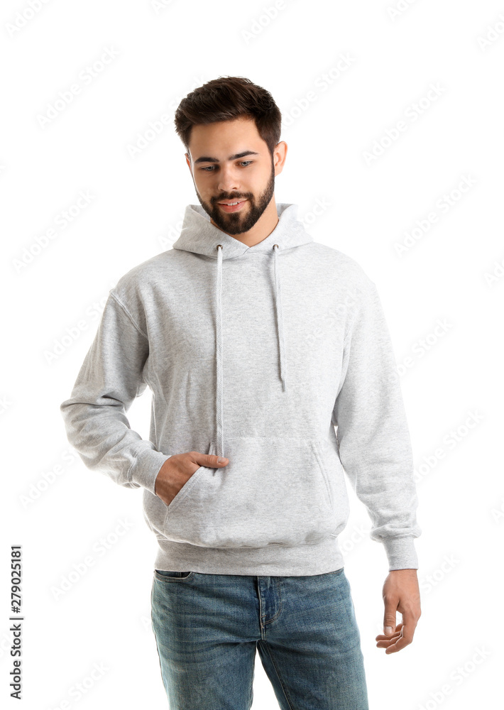 Portrait of young man in sweater isolated on white. Mock up for design Portrait of young man in sweater isolated on white. Mock up for design