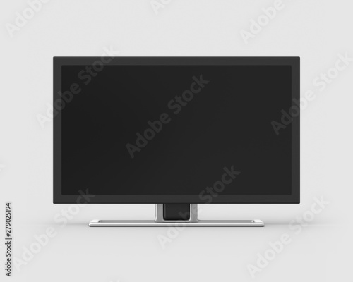 24 inch widescreen television on a light grey background. 3d render. Front view. Isolated Objects Series.