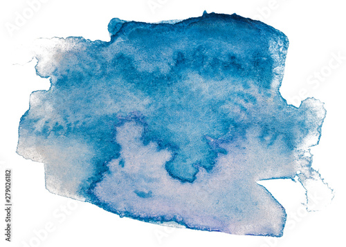 Watercolor blue stain paint. on white background isolated paint texture paint spreads on textured paper.