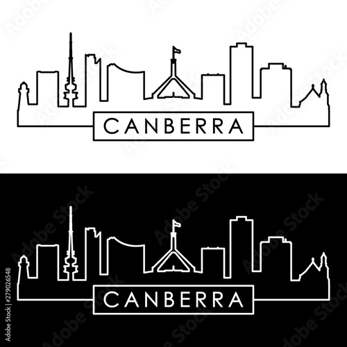 Canberra city skyline. Colorful linear style. Editable vector file.