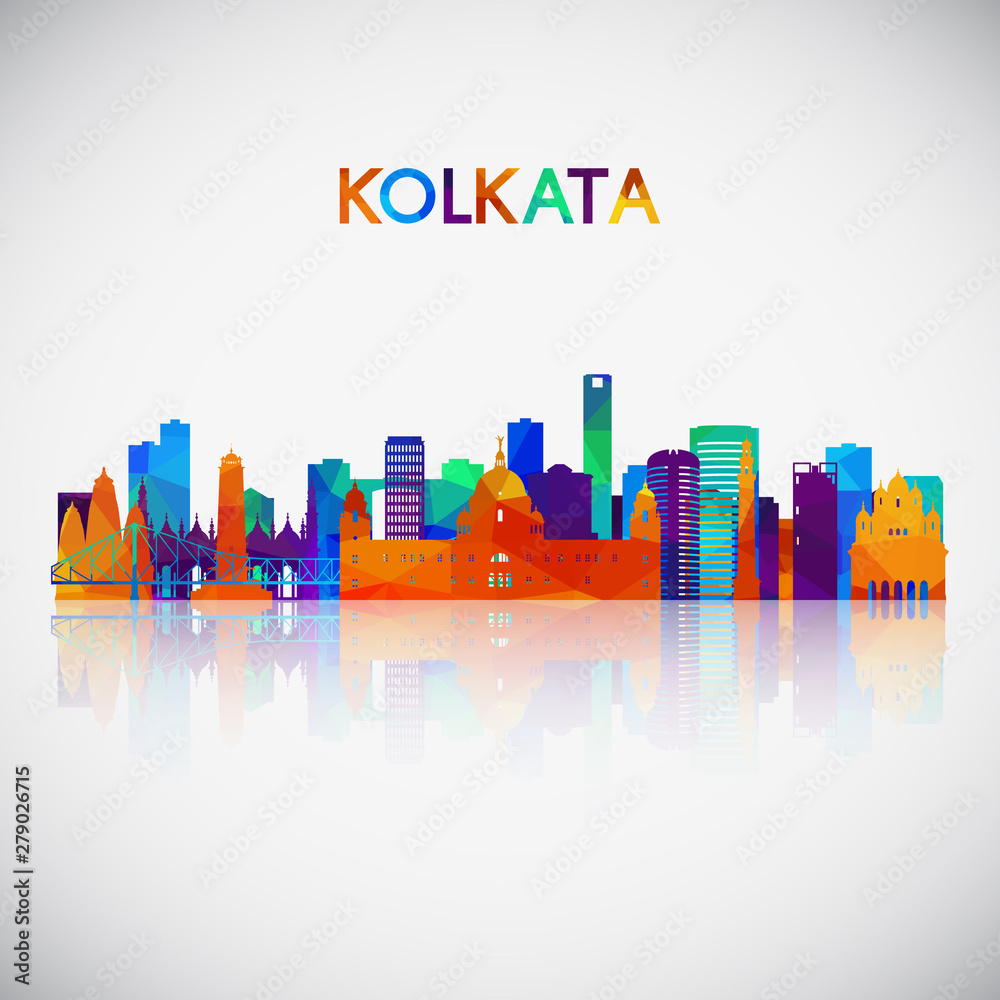 Kolkata skyline silhouette in colorful geometric style. Symbol for your design. Vector illustration.