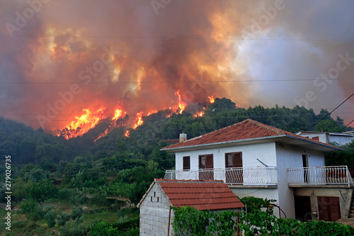 Wildfire near the houses photo