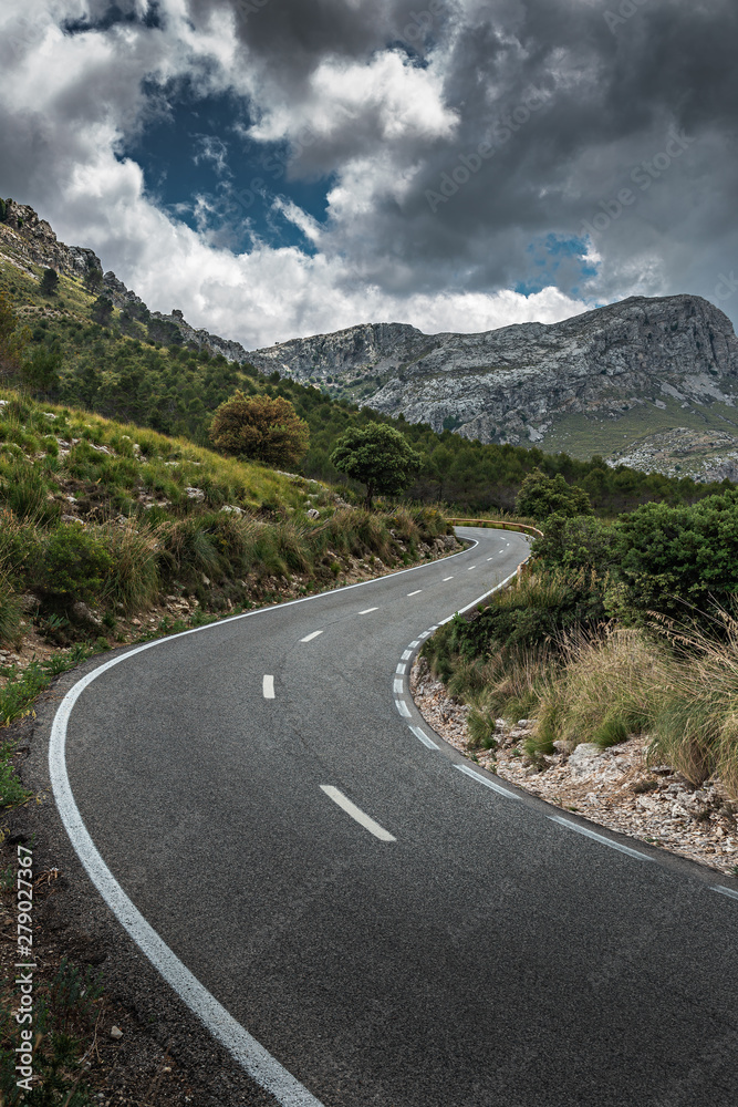 Winding highway in the mountains  of Sierra Tramuntana of Mallorca