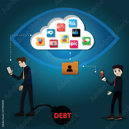 The loaner have to following the lender via social network and mobile application - vector