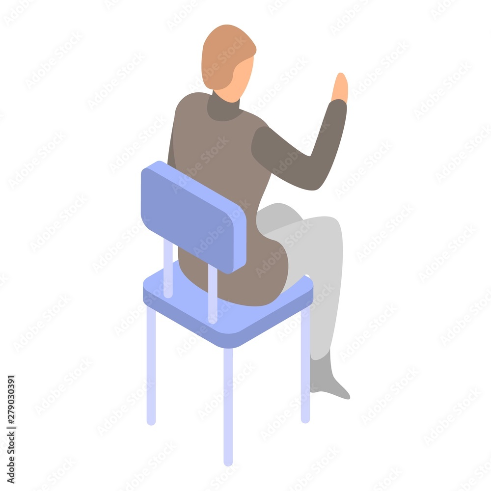 Man at chair icon. Isometric of man at chair vector icon for web design isolated on white background Man at chair icon. Isometric of man at chair vector icon for web design isolated on white background