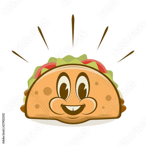 funny taco cartoon illustration in retro style