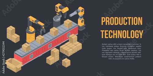Production technology concept banner. Isometric illustration of production technology vector concept banner for web design