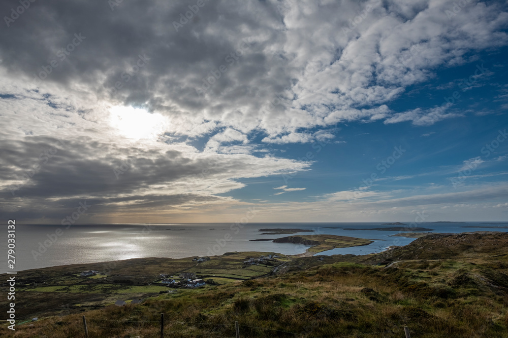 Obraz premium View over Atlantic from the Sky Road west of Clifden, County Galway, Ireland part of the Wild Atlantic Way tourist route