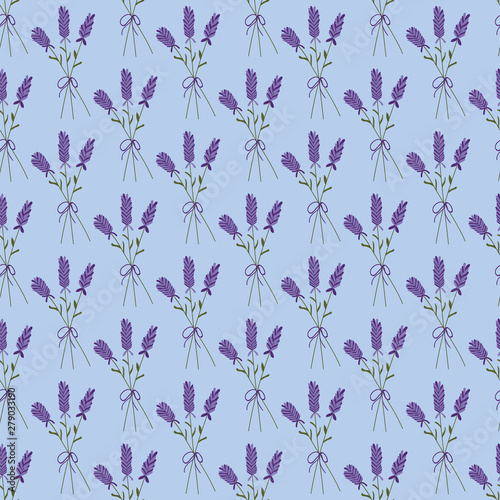 Tapeta Lavender bouquet on a blue background seamless pattern.