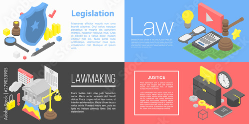 Legislation banner set. Isometric set of legislation vector banner for web design