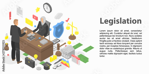Modern legislation concept banner. Isometric illustration of modern legislation vector concept banner for web design