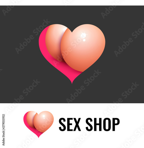 Vector logo for Sex Shop or site with Adult video. Sexy Bum in pink heart. The logo looks great on white and on a black background.