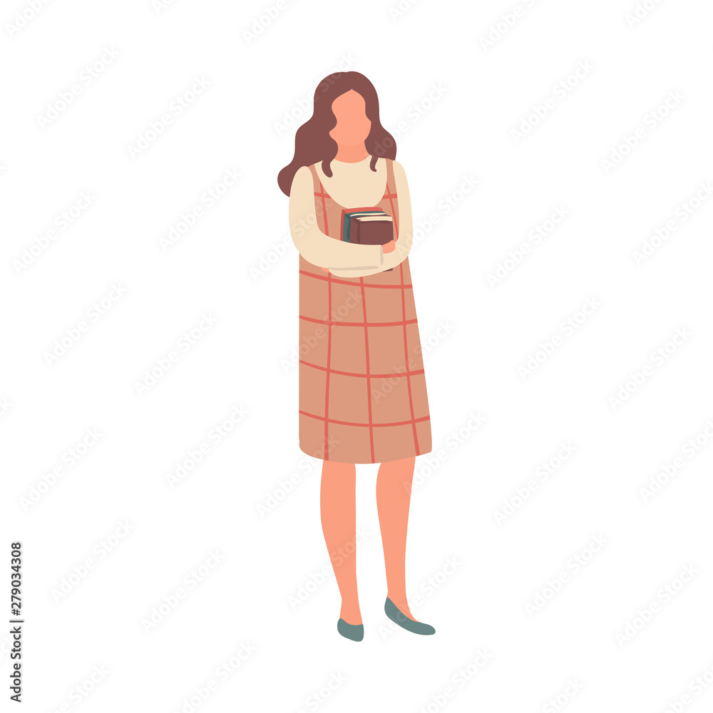 Young student girl in striped dress ready for final exam Young student girl in striped dress ready for final exam
