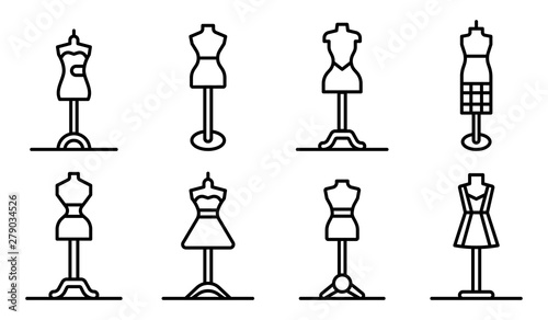 Mannequin icons set. Outline set of mannequin vector icons for web design isolated on white background