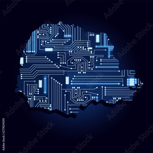 Contour map of parana with a technological electronics circuit. Brazilian state.