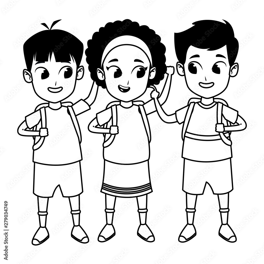childhood cute school students cartoon in black and white childhood cute school students cartoon in black and white