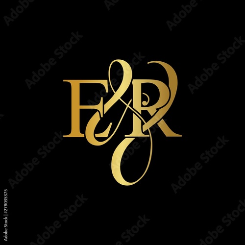E & R / ER logo initial vector mark. Initial letter E & R ER luxury art vector mark logo, gold color on black background.