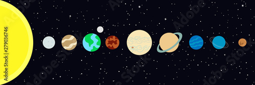 Drawing of the eight planets of our solar system and the dwarf planet Pluto, vector illustration photo