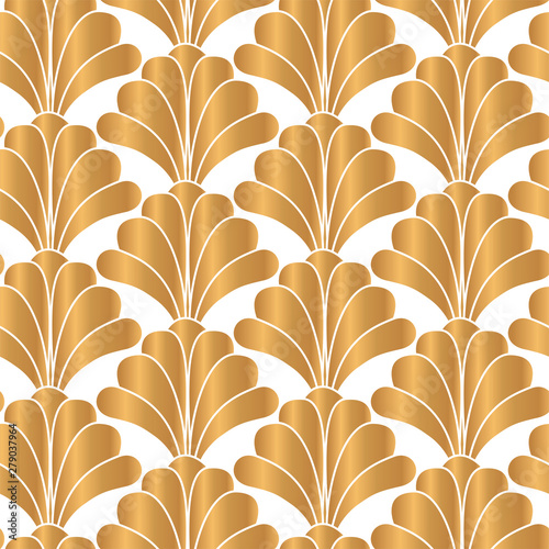 White and Gold Art Deco Style Floral Seamless Pattern