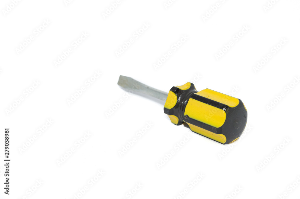 small yellow and black screwdriver hand tool, isolated on white background small yellow and black screwdriver hand tool, isolated on white background