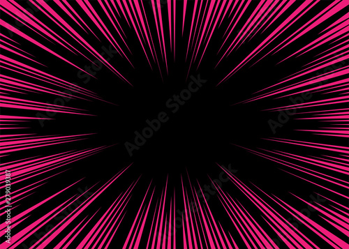 Black and pink radial lines comics style backround. Manga action, speed abstract. Universe hyperspace teleportation background. Vector illustration