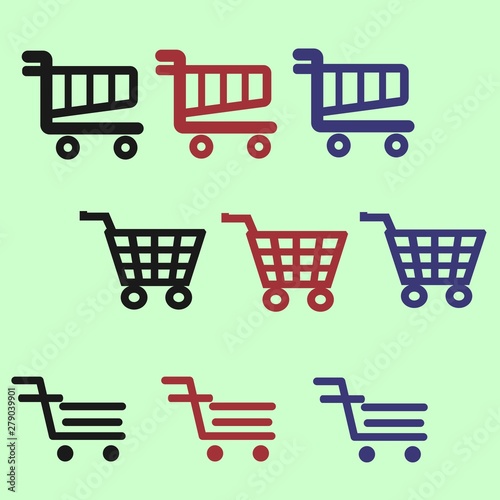 set colorful cart or trolly icon for smart phone application and web icon