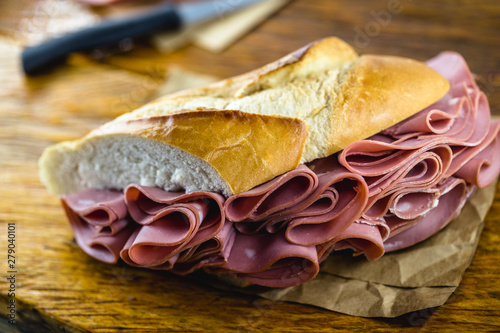 Sandwich with bologna bread. Snack typical of Brazil. Homemade bread snack with bologna. Fast food. photo