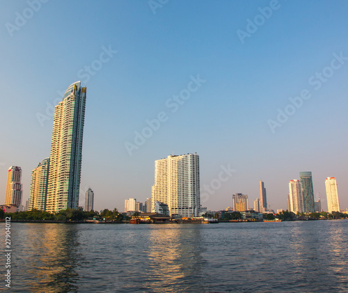 Bangkok city skyline and Chao Phraya river  Bangkok  Thailand