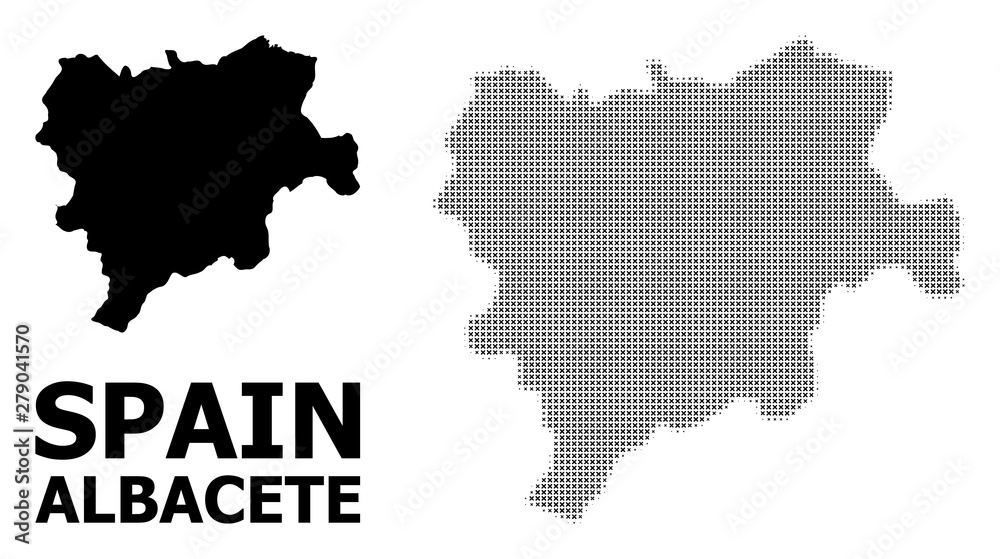 Obraz premium Vector Halftone Mosaic and Solid Map of Albacete Province