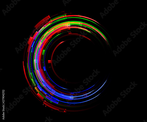 Vivid abstract background. Beautiful design of rotation frame.  .Mystical portal. Bright sphere lens. Rotating lines. Glow ring. .Magic neon ball. Led blurred swirl. Spiral glint lines.