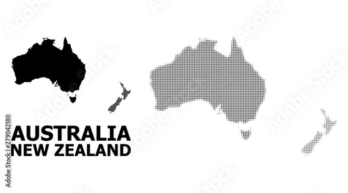 Vector Halftone Mosaic and Solid Map of Australia and New Zealand
